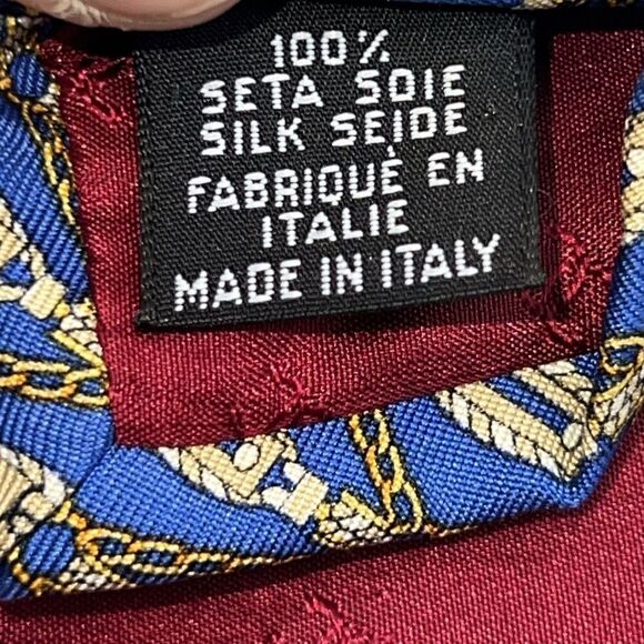 CHANEL Royal Blue and Yellow Chain Pattern CC Logo Silk Necktie - Picture 8 of 9